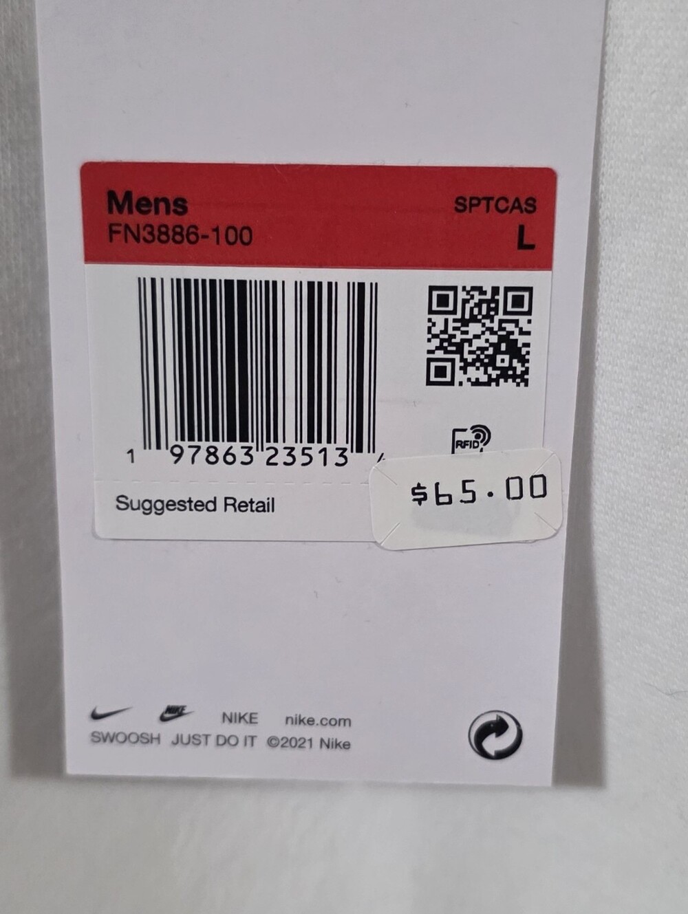 Nwt Men's Nike White Crewneck Sweatshirt with Black Logo Sz L - Picture 2 of 2